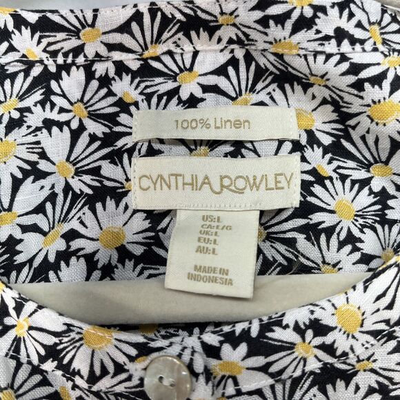 Cynthia Rowley Sleeveless Linen Button Front Top Women’s Large All Over Daisy - Picture 4 of 6